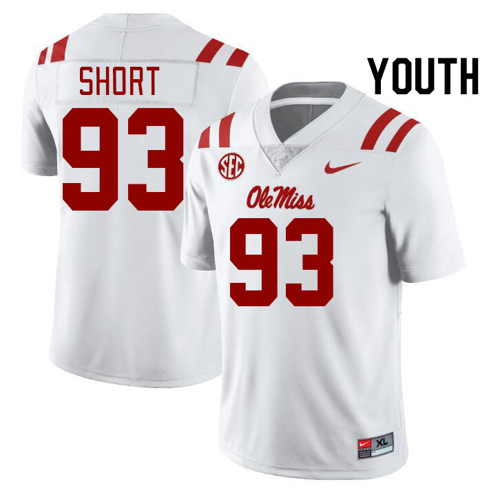 Youth #93 Carter Short Ole Miss Rebels College Football Jerseys Stitched-White